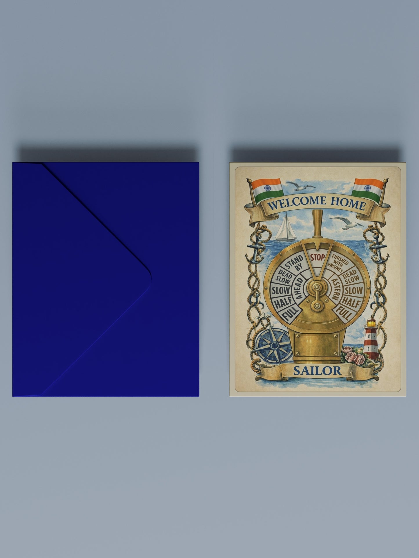 Welcome Home Sailor Card - Nautical Greeting Card for Seafarers, Merchant Navy, Maritime Gift, Engine Telegraph Design