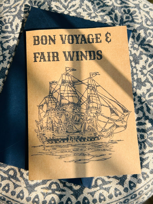Bon Voyage & Fair Winds – Vintage Nautical Sailing Ship Greeting Card