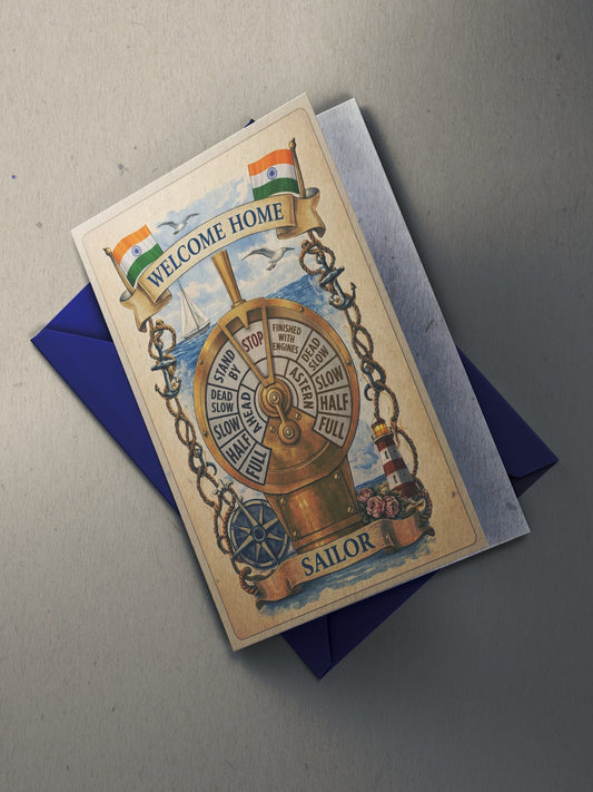 Welcome Home Sailor Card - Nautical Greeting Card for Seafarers, Merchant Navy, Maritime Gift, Engine Telegraph Design