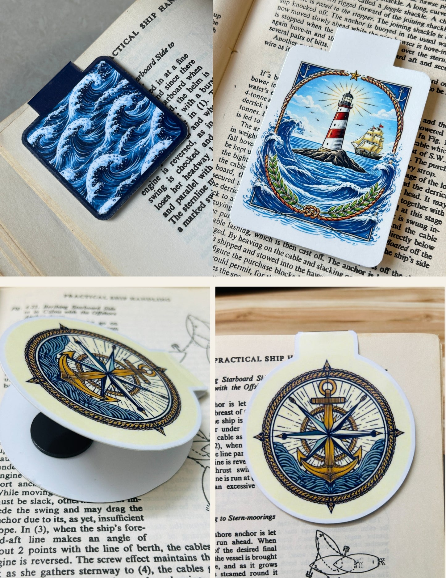 Nautical Magnetic Bookmark Set (3 Pack) – Wave, Lighthouse & Anchor Bookmarks